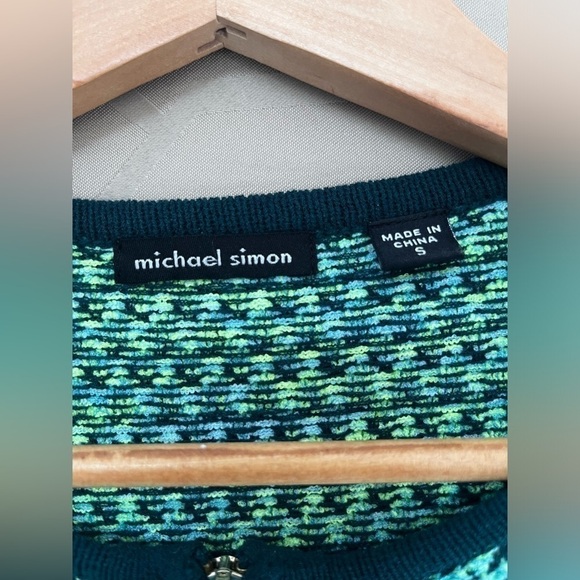 Michael Simon Women’s Green Zip Up Knit Cardigan Studded Embellished Size S - Picture 3 of 6